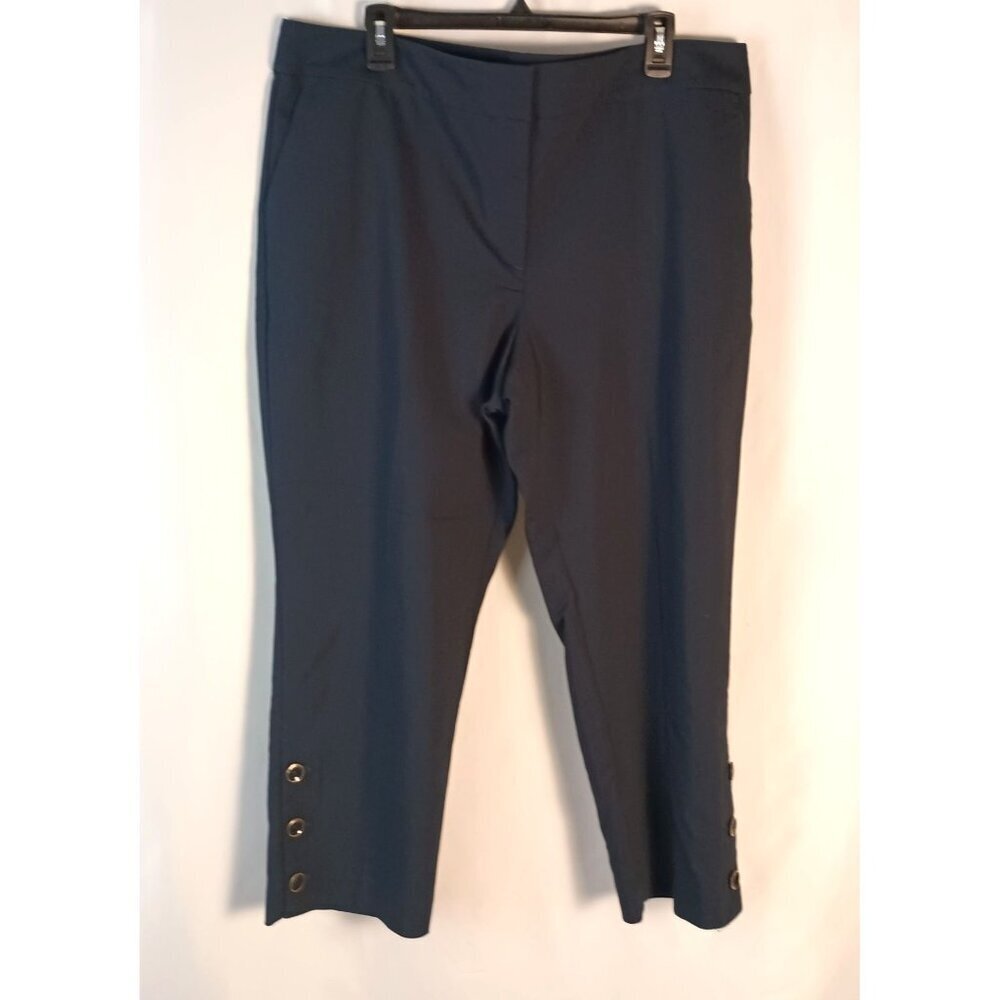 Ann Taylor Cropped Pants Navy Blue Stretch Flat Front Button Detail Size 16